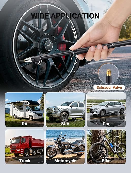 2 PCS Heavy Duty Tire Pressure Gauge, Straight-On Dual Head Air Pressure Gauge Range 10-150 PSI 1-10 Bar, Semi Truck Tire Gauge Extended Tube for Truck, RV, Bus, Motorcycle