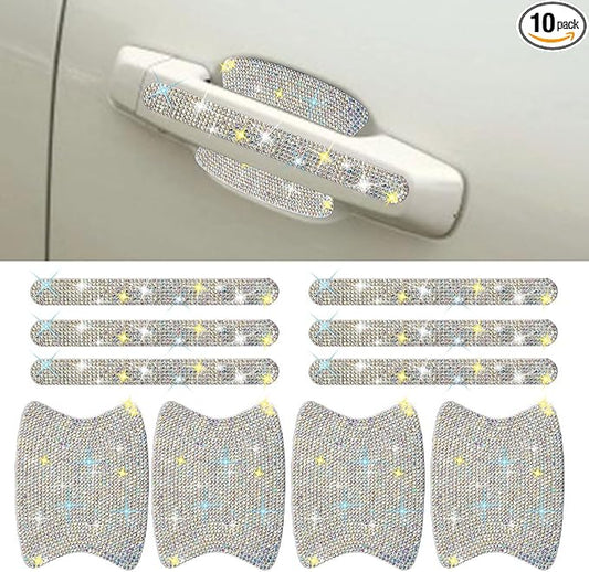 ZIMISI 10PCS Bling Car Door Handle Protector, Crystal Rhinestone Anti-Scratch Car Bowl Decoration Sticker Decal, Universal Auto Exterior Door Protective Covers Accessories for Women (Colorful)