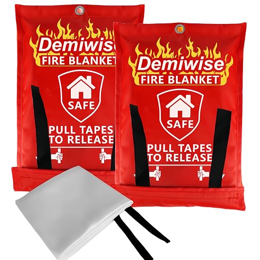 2-Pack Fire Blanket - Large Fiberglass Fire Blanket Fire Suppression Blanket - Fire Blankets Emergency for People - Fire Safety Blanket with Emergency Whistles - Fireblanket for Kitchen, Home