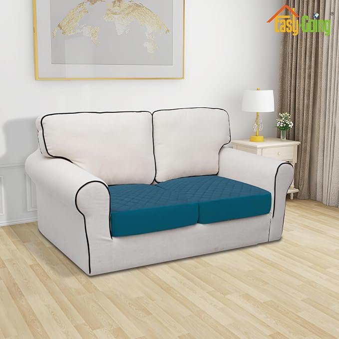 Easy-Going Waterproof Couch Cushion Covers, Non-Slip Leakproof Sofa Seat Cushion Slipcovers, Quilted and Stretch Furniture Protector for Dogs, Pets (2-Piece Sofa Cushion, Peacock Blue)