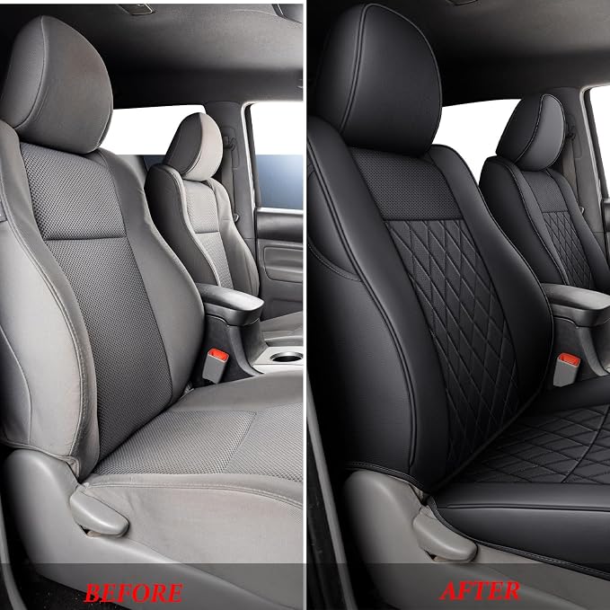 Coverado Tacoma Seat Covers, Car Seat Covers Front Seats, Leather Seat Covers for Cars Car Seat Protector Cushion Tacoma Accessories Custom Fit 2005-2023 Toyota Tacoma Double/Crew Cab(Black)