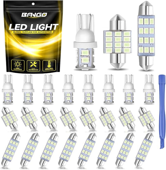 BANGO 24 Pieces Car LED Interior Light Bulbs, Non-Polarity Design with Removal Tool, Suitable for Car Dome Map Door Trunk License Plate Lights, Etc. (Ice Blue)