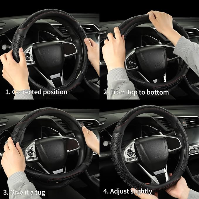D Shaped Steering Wheel Cover Great Grip with 3D Honeycomb 14 inch | Anti-Slip Silicone Heavy-duty Microfiber Leather Sporty Design, Small 13.5 inch - 14 inch, All Black