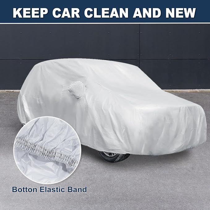ACROPIX 180T Gray Car Cover Waterproof All Weather Full Exterior Cover Rain Hail Sun Protector Car Cover Fit for SUV Length 199-202 Inch - Pack of 1
