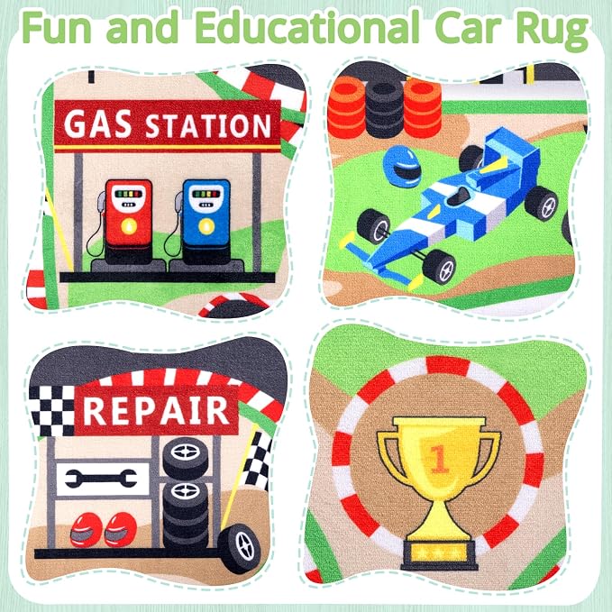 Kids Rug, 5x7 Ft Race Track Car Rug for Kids | Extra Thick 0.4in Soft Non-Slip Racing Car Carpet Play Rug with 3D Track Design for Toy Cars, Playroom, Bedroom &Nursery