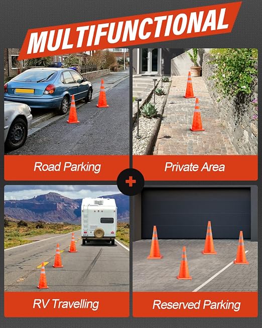 RoadHero 28 Inch 20 Pack Collapsible Traffic Safety Cones, Multi Purpose Pop-up Cones with Reflective Collar for Road Safety, Orange Cones for Driving Training, Parking Lots