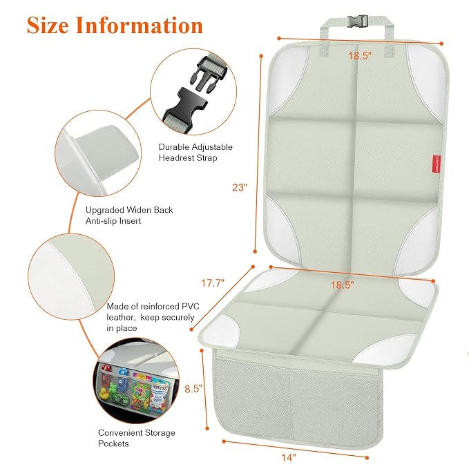 Car Seat Protector for Child Car Seat, 600D Fabric Safe Car Seat Cover with Upgraded Non-Slip Backing, Waterproof Seat Protector Under Baby Car Seat, 1PCS, Beige Grey