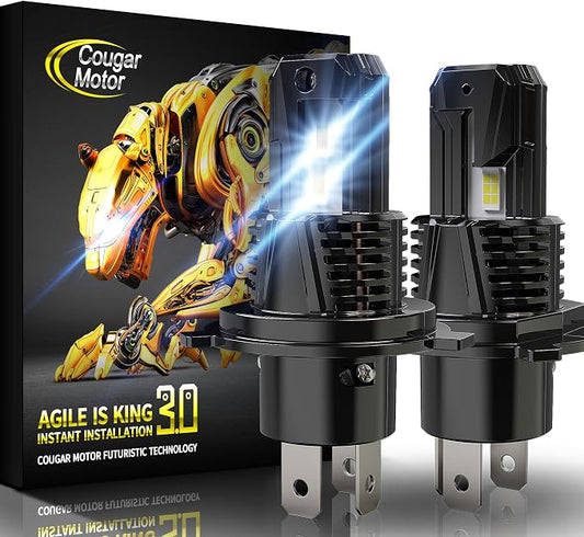 Cougar Motor H4 Fog Bulbs, Non-polarity with Cooling Fan ATV/UTV H4 Auxiliary Fog Lamps, Plug-N-Play Pack of 2