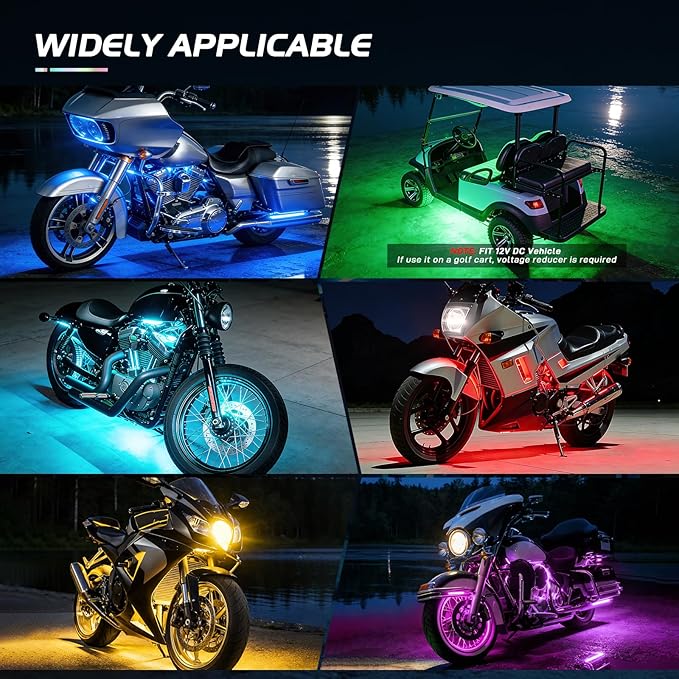 Nilight 20PCS Motorcycle RGB LED Light Kit Waterproof Multi Color Atmosphere Neon Accent Lights Lamp APP and Remote Control Underbody Strips for Harley Davidson Honda Kawasaki Yamaha Suzuki