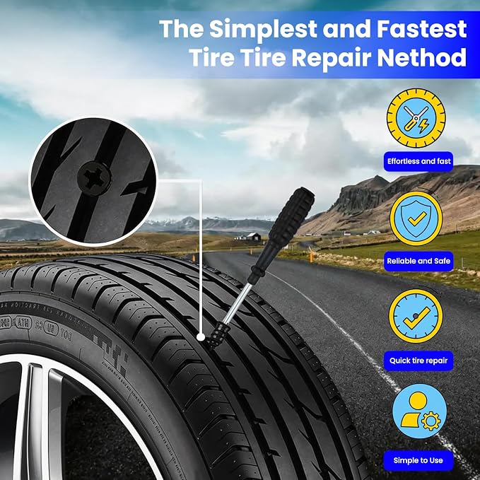 82 PCS Tire Repair Rubber Nail Kit with Sealant Glue & Screwdriver, Premium Spiral Screw-in Tire Plugs with 2 Sizes - Emergency Roadside Flat Tire Fix for Car Truck Motorcycle ATV SUV