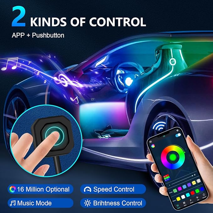 RGBW Acrylic Car Interior Led Kit, Car Accessories 22 in 1 Car Ambient Lighting Kits with APP Control and 213 Color Modes, Multicolor RGBW Neon Car LED Strip Lights with Music Mode