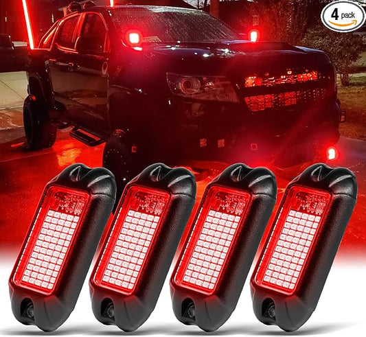 Nicoko 4Pods Pure Red LED Rock Lights 72 pcs LEDs high Power Rock Lights Neon Underglow Light for Car Trucks ATV UTV SUV Boat Underbody Glow Trail Rig Lights IP68 Waterproof