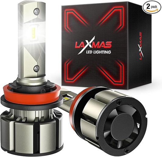 Laxmas H11 LED Bulbs, 6X 48000LM Ultra Brightness, 6500K Cool White, H11/H8/H9 Super Bright Bulbs, Bulb with 12000RPM Cooling Fan, 50000+ Hours Lifespan, Plug and Play, Pack of 2