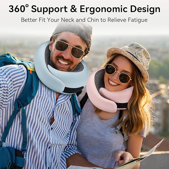 Travel Pillow, Memory Foam Neck Pillow with Ergonomic 360° Support, Travel Neck Pillow for Airplanes, Compact Design for Plane, Car & Office Travel Essentials, Max Black