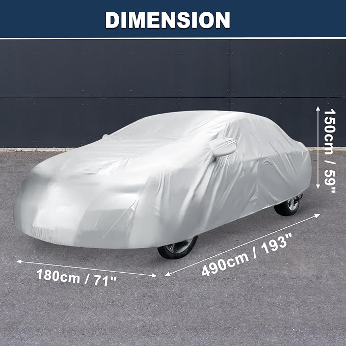 ACROPIX 180T Gray Car Cover Waterproof All Weather Full Exterior Cover Rain Hail Sun Protector Car Cover Fit for Sedan Length 185-189 Inch - Pack of 1