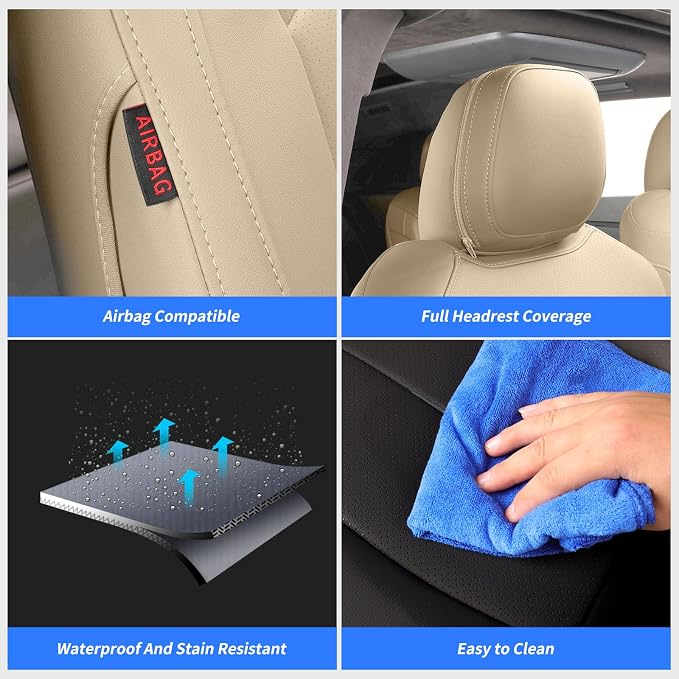 coverdream Sienna Car Seat Covers Custom Fit for 2011-2020 Toyota Sienna LE,XLE,Limited,L,XLE Premium,Limited Premium,7-Seater,Waterproof Leather Auto Seat Protector(Full Set,Beige)