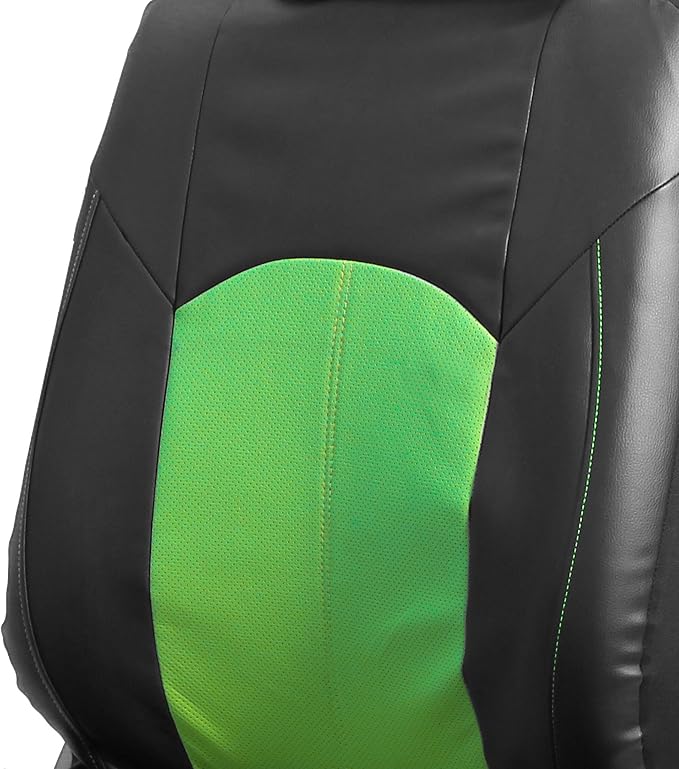 FH Group Automotive Seat Cover Highest Grade Faux Leather Green Black Full Set, Combo Car Seat Cover Design Airbag Compatible Split Bench Tan Car Seat Covers Interior Accessories Universal Fit SUV