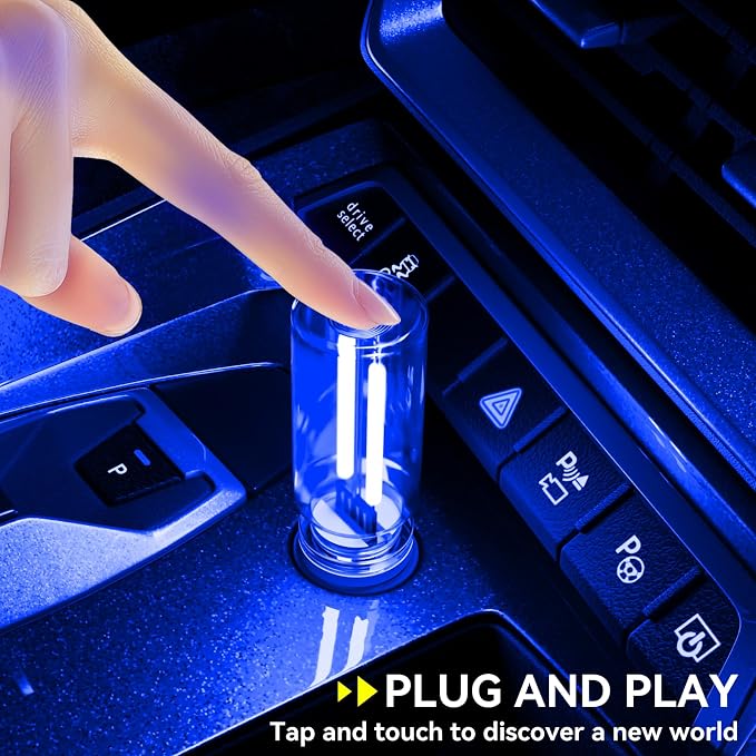 4 PCS USB Night Light Bulb,Touch Dimmable Retro Car Interior Ambient Light | Portable Glass Bottle Design Chubby Glow Light for Car, Truck, Bedroom, Blue Ambient Lighting
