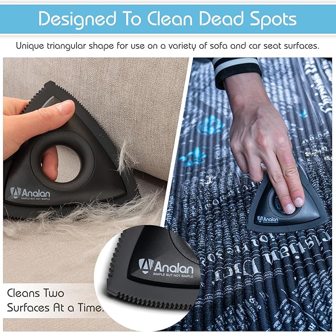 Analan Mini Pet Hair Remover for Car Detailing Dog Hair Tool Brush(Black) | Deep Cleaning, Reusable Rubber, Gentle on Fabrics, Triangle Design For Car Interiors, Couch, Rugs, Carpet, Mats & Furniture