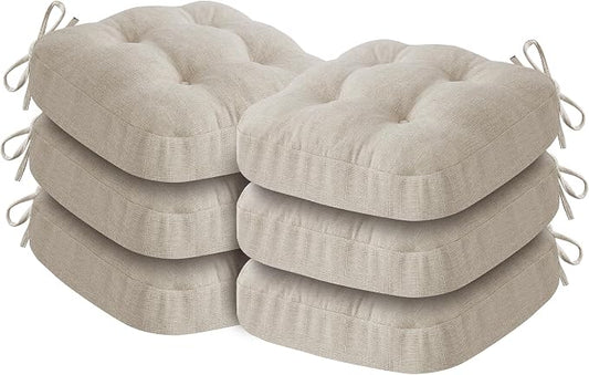 IASEAHK Chair Cushions, Foam Dining Chair Cushions, Tufted Indoor Chair Pads, Set of 6, Beige, 16.5” x 16.5” x 3.5”