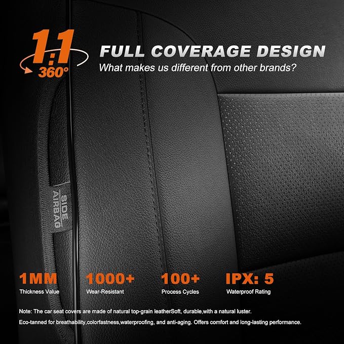 AOMSAZTO Car Seat Cover for Chevy Silverado/GMC Sierra 1500 (1999-2006) - Black with White Trim Full Set Seat Covers