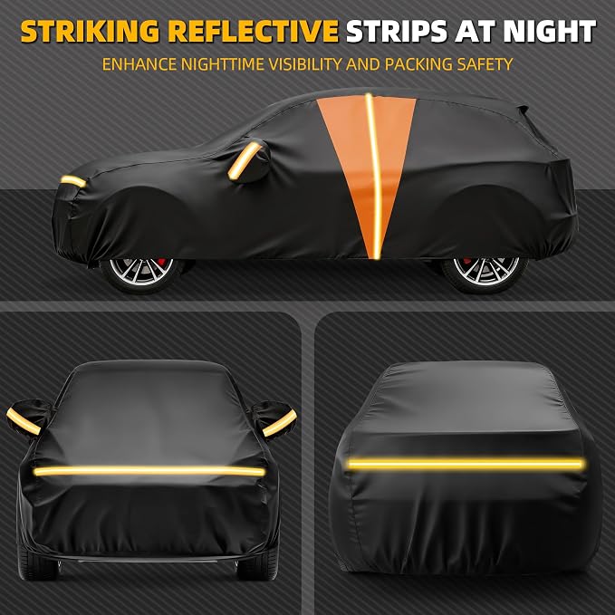 10-Layer SUV Car Cover Waterproof All Weather, Soft Cotton Lining Car Covers for Automobiles & Car Snow Cover with Door Zipper, Universal Fit for SUV 192"-208" L, Size S4 (See Size Chart)