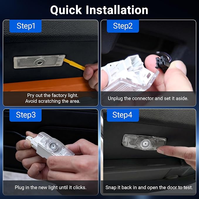 4Pcs Car Door Lights Logo Projector Compatible with Highlander Camry 4Runner Sienna Corolla Tundra Prius Venza Prado Sequoia Reiz, 3D LED Car Door Welcome Puddle Lights, 4K HD Ghost Shadow Lamp(Blue)