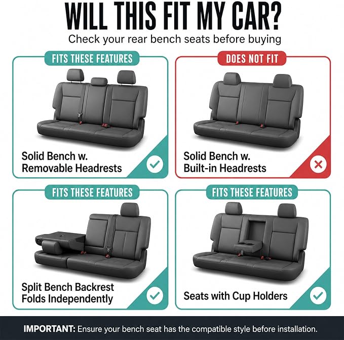 FH Group Rear Set Travel Master Car Seat Covers - Universal Fit, Split Bench Rear Seat, Washable, for SUV, Sedan, Blue