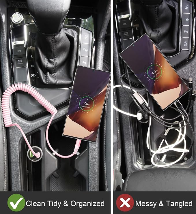 USB C to C Cable 3FT for Car, Coiled USB C Fast Charging Cable iPhone USB-C | Cable 2Pack for CarPlay/Android Auto USB C Cord, USB Type C Cable for iPhone 17/16/15/Samsung Galaxy S23 and More-Pink