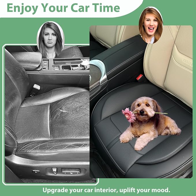 2 Pack Leather Front Car Seat Cover Bottom Only, Anti-Slip Padded Seat Cushion, Full Wrap Seat Protector with Storage Function Universal Fit for Most Cars, SUV, Pick-up Trucks (Black)