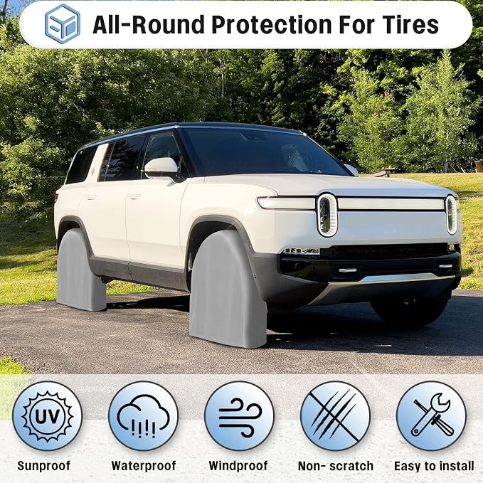 OutdoorLines Waterproof Tire Covers Set of 4 | UV Proof Trailer Wheel Cover for RV Jeep Trailer Camper Van Truck, Universal Tire Covering Fits Diameters 30"-32", Gray