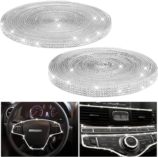 Frienda 2 Rolls 30 Ft Bling Car Trim Self Adhesive Glitter Crystal Rhinestone Car Interior Exterior Accessories Rhinestone Strips Diamond Stickers Roll for Women Auto Dashboard Diamond DIY Decor
