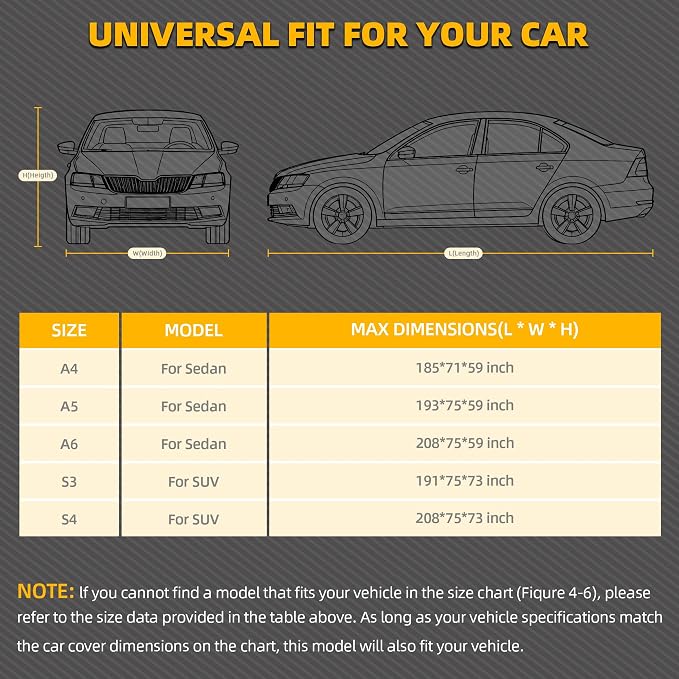 10-Layer Car Cover Waterproof All Weather, Soft Cotton Lining Car Covers for Automobiles & Car Snow Cover with Door Zipper, Universal Fit for Sedan 179"-185" L, Size A4 (See Size Chart)