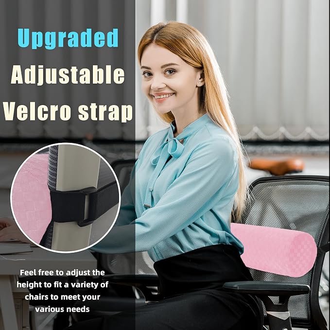 Coeyese Lumbar Roll Pillow for Lower Back Support, Light Pink, 11 * 4.3'' | Removable Pillowcase, Upgraded Adjustable Strap, Suitable for Office, Chair, Car, Seat Pain Relief & Improving Posture