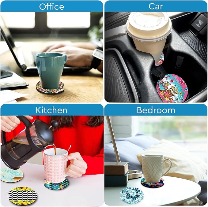 Western Car Cup Holder Coasters Set of 2,Fun Southwestern Style Car Accessories 2.75" Universal Size Anti Slip Rubber Mat Auto Insert Coasters Native American Gifts for Women Men Dad Grandpa