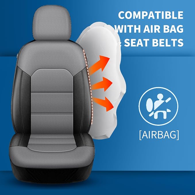 HChengkikz Car Seat Covers, Air Mesh, Breathable (Black + Gray) | Airbag Compatible, Automotive Comfort Protection, Universal Fit for Most Cars,Trucks,SUVs