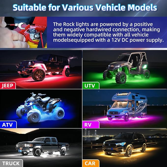 8Pods Segmented RGB LED Rock Lights Kit with APP/RF Remote Control, Upgraded Multicolor Underglow Neon Brake Light Music Mode Waterproof 12V Fender Lights for Trucks Pickup Jeep Golf Cart ATV UTV