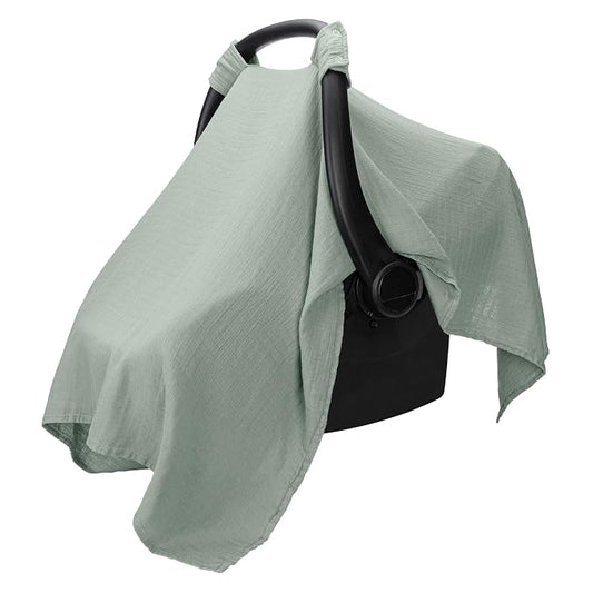 Comfy Cubs Baby Car Seat Cover - Soft, Breathable Bamboo Rayon and Muslin Cotton Blend - Lightweight Canopy for Sun, Bug, and Comfort Protection - Large Size Infant Seat Cover in Fern Design