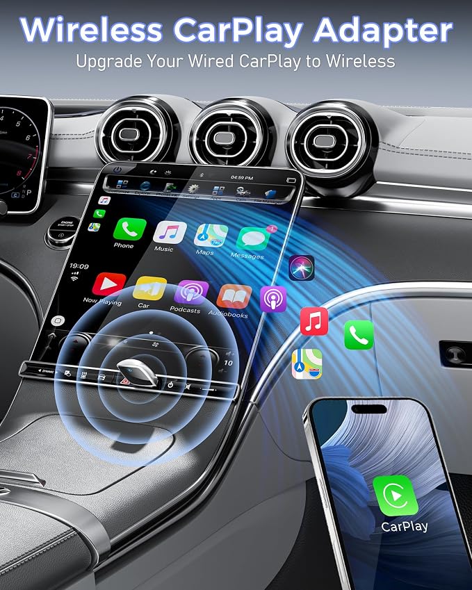 Wireless CarPlay Adapter for Apple iPhone（2026 Upgrade）- Convert OEM Wired CarPlay to CarPlay Wireless Adapter, Stable Connection Compatible with iOS 10+ (white)