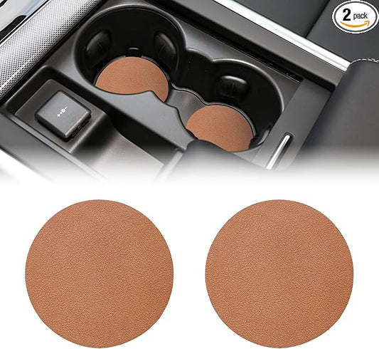 Car Cup Holder Coaster, Leather Anti-Slip Auto Cup Holder Insert Coaster, Shockproof Waterproof Drink Mat, Universal Vehicle Interior Decoration Accessories for Cars, Trucks, SUVs (Brown)