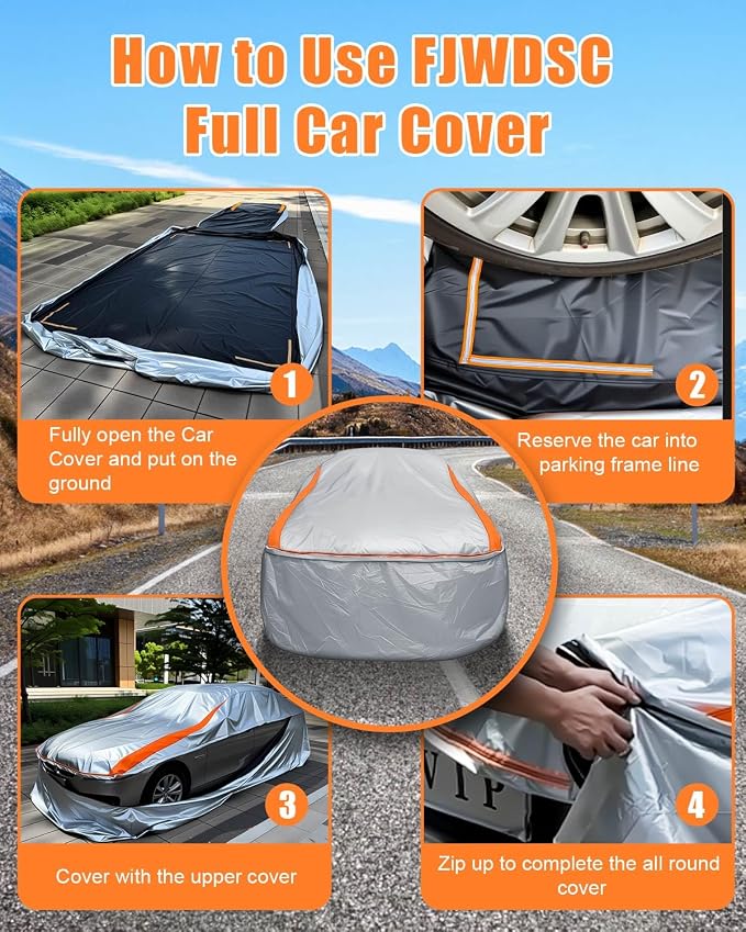 Full Enclosed Sliver Car Cover Universal Fit Impala/El Camino/Caprice/Bel Air/Biscayne,Dodge Charger Daytona,7 Series,Benz S,Audi A8/S8,Lexus LS,CT6,Continental Sedan/Coupe Length 204-216 in