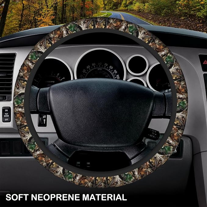 Camo Camouflage Leaf Steering Wheel Cover, Non-slip Breathable Neoprene Steering Wheel Covers, Men Car Accessories Universal 15 Inch Fit Auto, Suvs, Truck