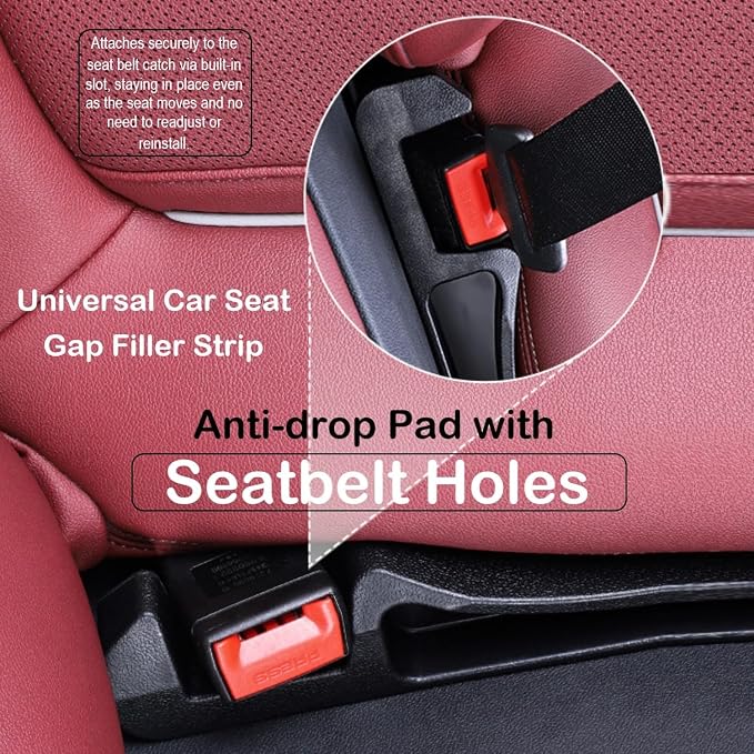 Car Seat Gap Filler 2 Pack, Auto Seat Side Gap Filler Organizer with Storage Slot & Hook, 3 in 1 Carseat Gap Spacer Plug Strip Universal Fit Car SUV Truck Fill The Gap Between Seats & Console, Black