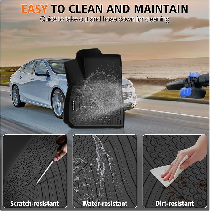 All Weather Floor Mats for 2016-2025 Chevy Malibu, TPE Rubber Floor Liners Anti-Slip Full Set with Door Sill Protectors Automotive Mats for 2024 2025 Chevy Malibu Accessories