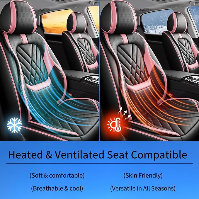 Fit Juke Car Seat Covers Compatible with Nissan Juke 2011-2016 2017-Premium Leather,Waterproof,Breathable,Airbag Compatible &All-Weather Seat Cushion Protecto(Full Set,Pink)