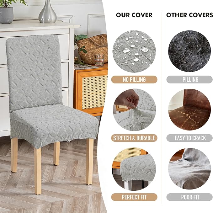 Genina Waterproof Chair Covers for Dining Room Set of 4, Removable Washable Chair Slipcover Protectors, Large Light Gray