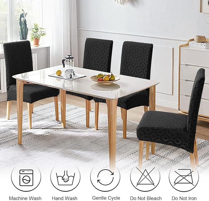 Genina Waterproof Chair Covers for Dining Room Set of 4, Removable Washable Chair Slipcover Protectors, Black
