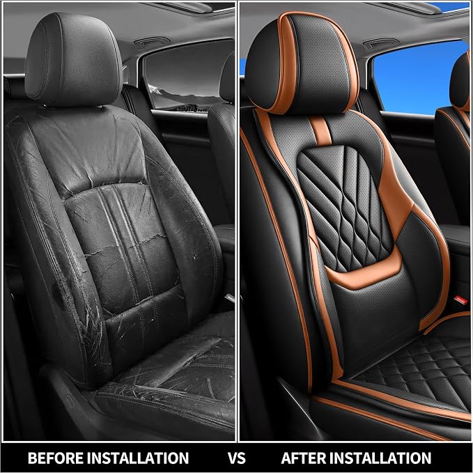 Fit Kicks Car Seat Covers Compatible with Nissan Kicks 2018-2025 2026 S SR SV-Premium Leather,Waterproof,Breathable,Airbag Compatible &All-Weather Seat Cushion Protecto(Full Set,Brown)