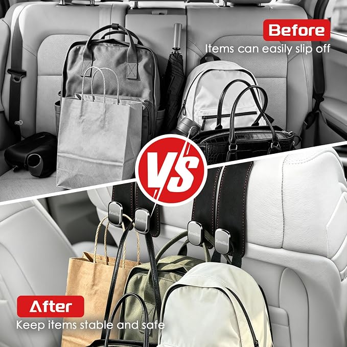 Car Headrest Hook, Car Seat Headrest Hooks and Purse Hook for Car, Leather Seat Back Organizer with Phone Holder, Universal Hidden Storage for SUV/Truck (Light Blue-2Pack)