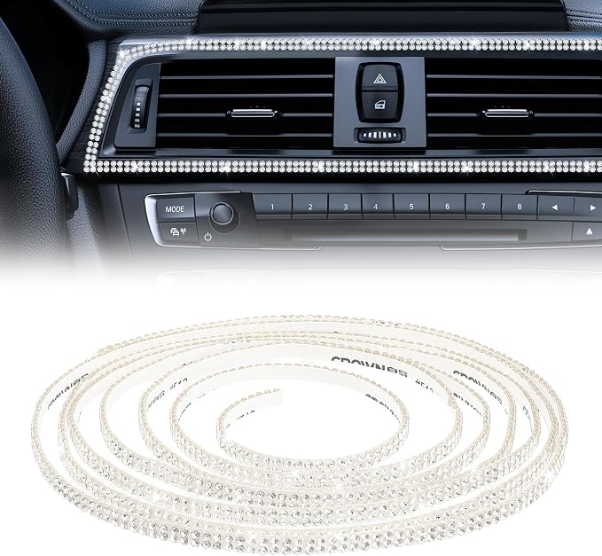 16.4Ft Bling Car Trim Self Adhesive Bling Rhinestone Car Accessories for Women Glitter Crystal Rhinestone Cars Interior Exterior Accessories Sticker DIY Cars Dashboard Diamond Decor for Women (Pink)